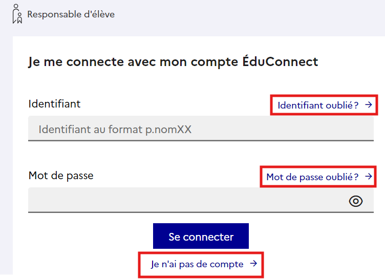 Authentification par Educonnect pour un responsable d'élève